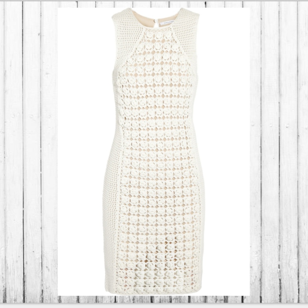 DVF White Crochet Thick Knit Dress